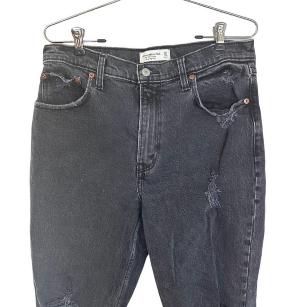 Abercrombie & Fitch 90’s Straight Ultra High Rise Distressed Black Jeans - Picture 3 of 5